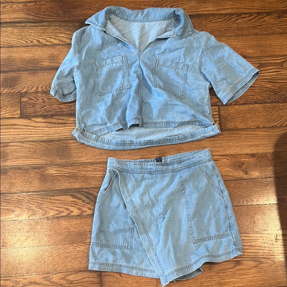 Light Blue Denim Two-Piece Set